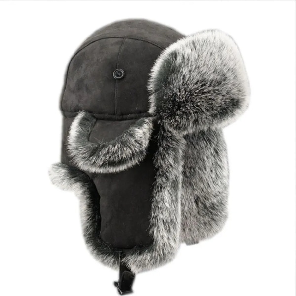 Ushanka Winter Skiing Cycling Cold Protection Windproof Earflaps Wool Hat Black Men Women Imitation Fur Fluffy Hat