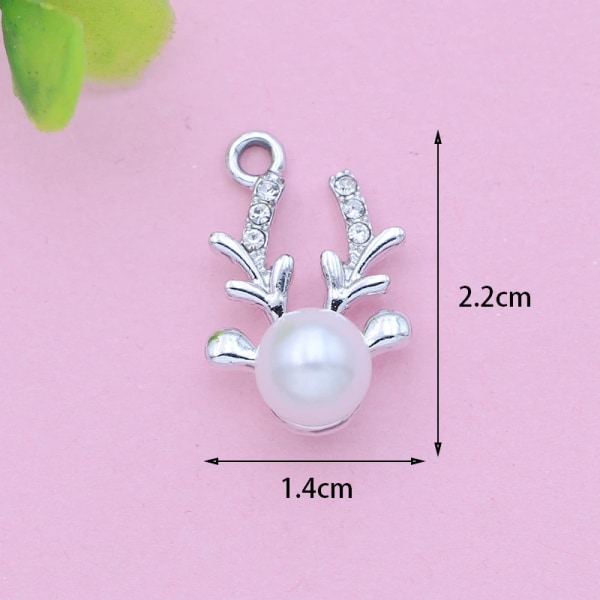 5Pcs Silver Plated Crystal Pearl Christmas Deer Charm Pendant for Jewelry Making Earrings Necklace DIY Accessories Craft 22x14mm