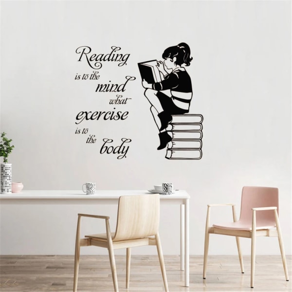 Girl Reading Book Vinyl Wall Sticker For Kids Room Mural Quote Decal Library Bedroom Home Decor Art Poster