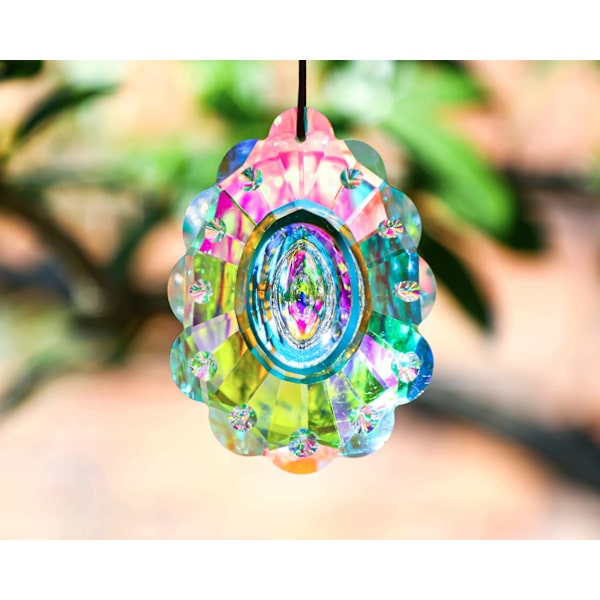 H&D 76mm Colorful Crystal Peacock Prism Sun Catcher Rainbow Pendants Maker, Hanging Crystal Prisms for Windows, for Gift