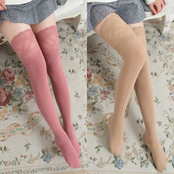 2pairs Cotton Blend Thigh High Lace Winter Warm Long Stocking Women Leggings Fashion