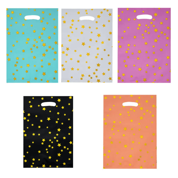 10Pcs Colorful Gift Bag Aluminum Pink Black Little Stars Candy Cookie Packing Bag for Birthday Wedding Party Wrap Decor Supplies
