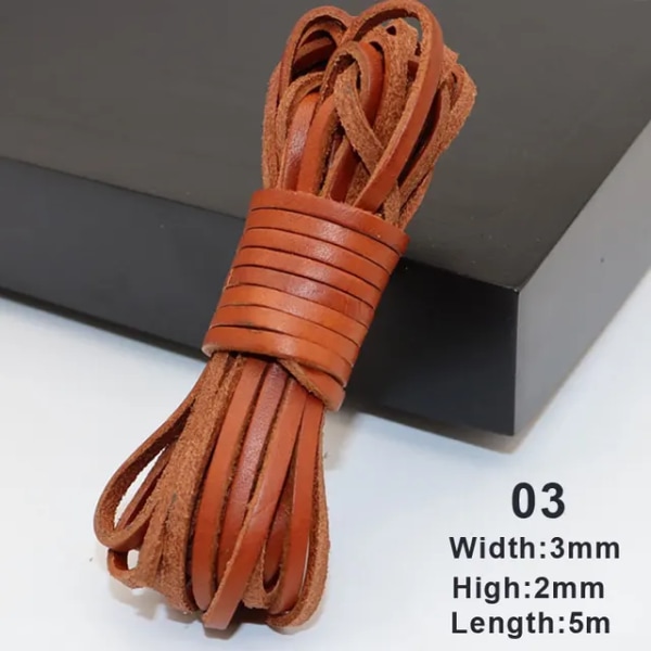 5m/Roll Retro Leather Cord Round/Flat Strand Genuine Leather Rope String For DIY Making Braided Bracelet Coffee