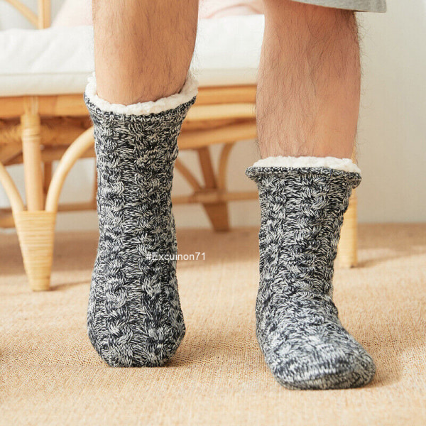 Men's Thick Fleece Lined Warm Sleep Slippers Socks Thicken Non Slip Winter Socks