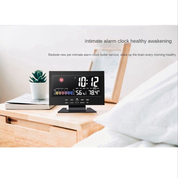 1Scd Color Screen Digital Snooze Alarm Clock Weather Forecast Station Black Q6L5