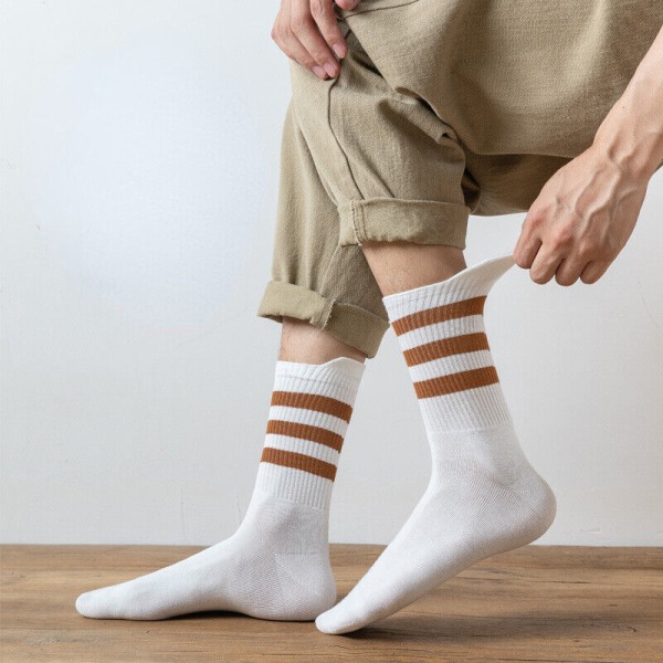 5 Pairs Cotton Color Contract Odorproof Antibacterial Stripe Medium Tube Socks