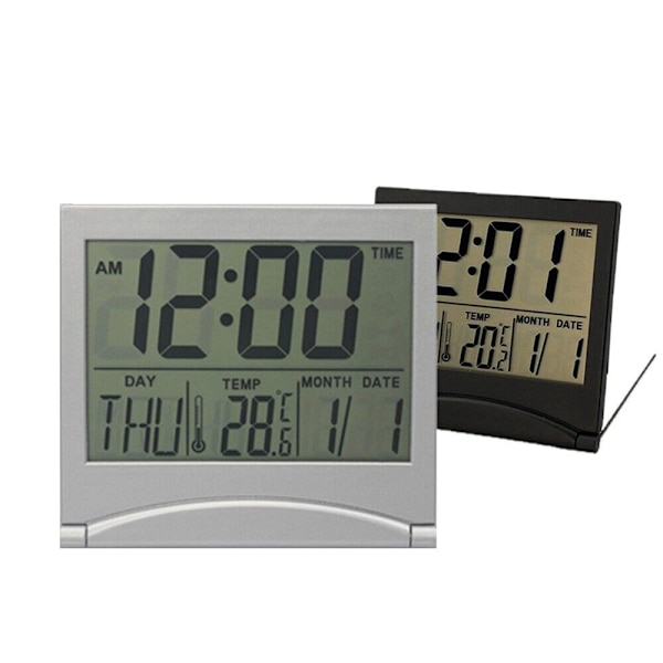 LCD Weather Station Folding Date Desktop Temperature Alarm Clock Multifunction~