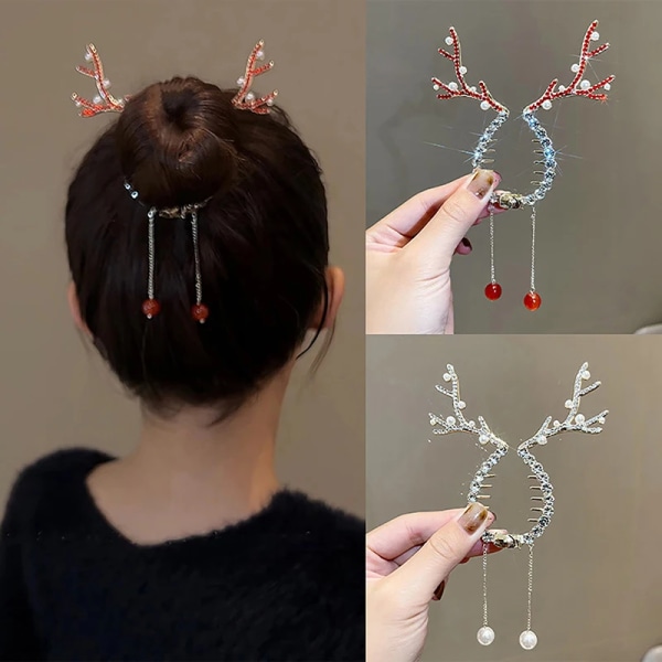 2Pairs Christmas Hair Clips For Girls Cute Deer Ear Hairpins Hairgrips Kids Christmas Antler Hairpin Barrette Hair Accessories