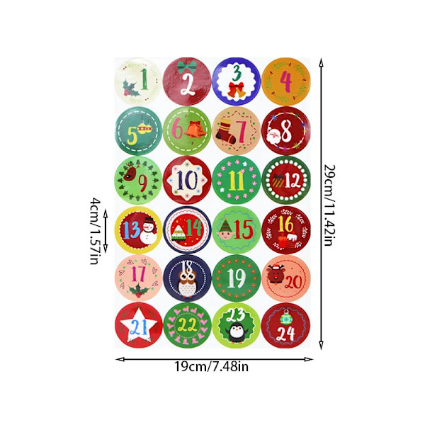 1-24 Christmas Advent Calendar Number Paper Stickers DIY Gifts Baking Package Envelope Stationery Xmas Party Seal Label Stickers