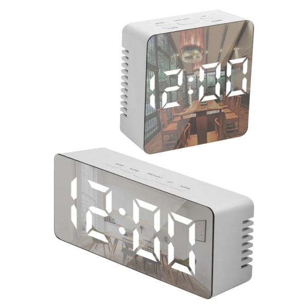Digital LED Display Desktop Clock Thermometer Mirror Clock Snooze Function USB & Battery 12H/24H Desk Table Alarm Clock