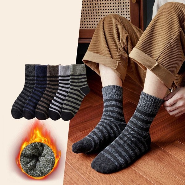 Winter Thicken Plush Warm Cold Proof Cotton Terry Solid 5 Pairs New Socks Mens