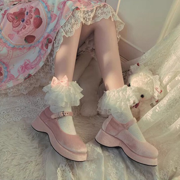 Japanese Lolita Lace Ruffled Bow Cotton Socks Cosplay Accessories Stockings