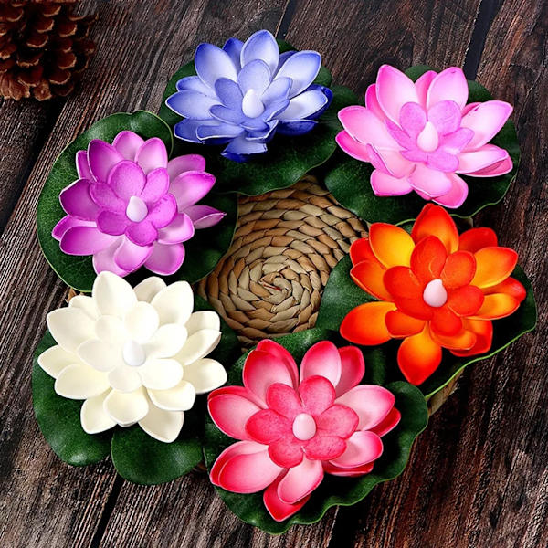 6 Pcs Lotus Floating Water Lamp LED Flameless Tea Lights Adornment Candles Ornament Temple Mini & Holders LED Home Decoration
