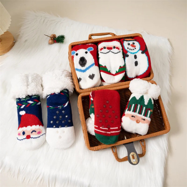 Winter Kids Cartoon Christmas Socks Boys Girls Thicken Cotton Warm Floor Children Sock Non-Slip Thermal Cute Family Socks