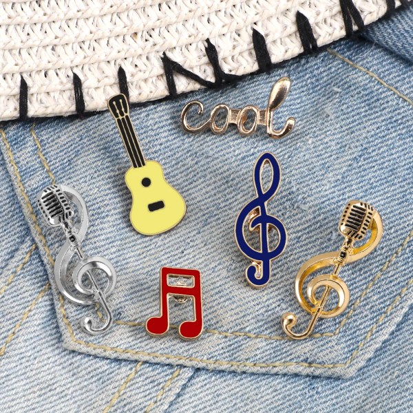 Cool Music Note Enamel Brooches Fashion Guitar Microphone Metal Badges Piano Notes Lapel Pins Musician Jewelry Gifts for Friends