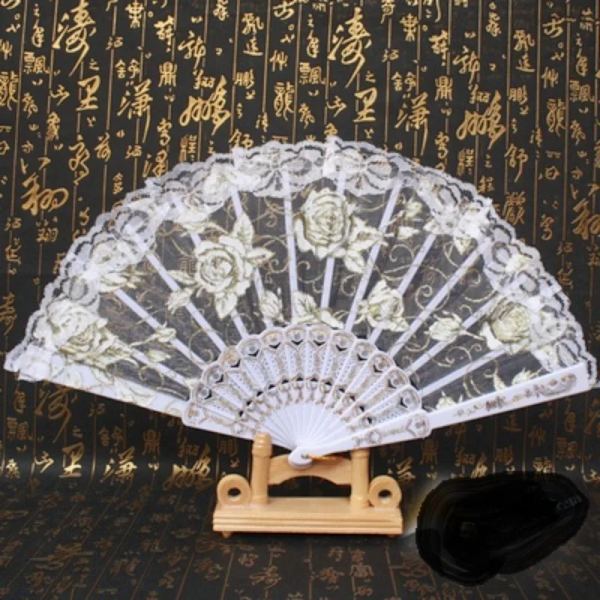 Retro fan lace dancing Lolita black female folding fan photo props summer net red jk portable