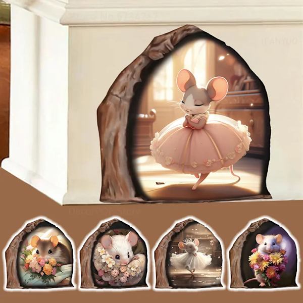 12 Styles Realistic Mouse Hole Wall Stickers mouse Princess reading dancing kids Room Living Room Home Decor Vinyl Mural Decals