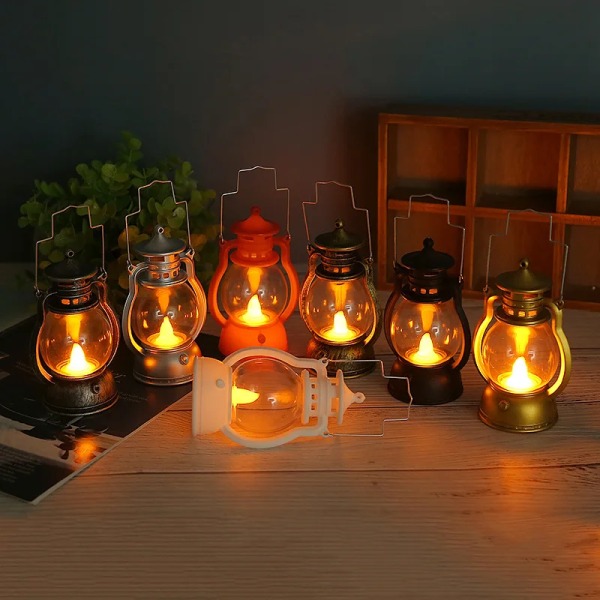 Retro Portable Lantern Vintage LED Light Christmas Decoration Halloween Electronic Candlestick Bar Atmosphere Layout Light