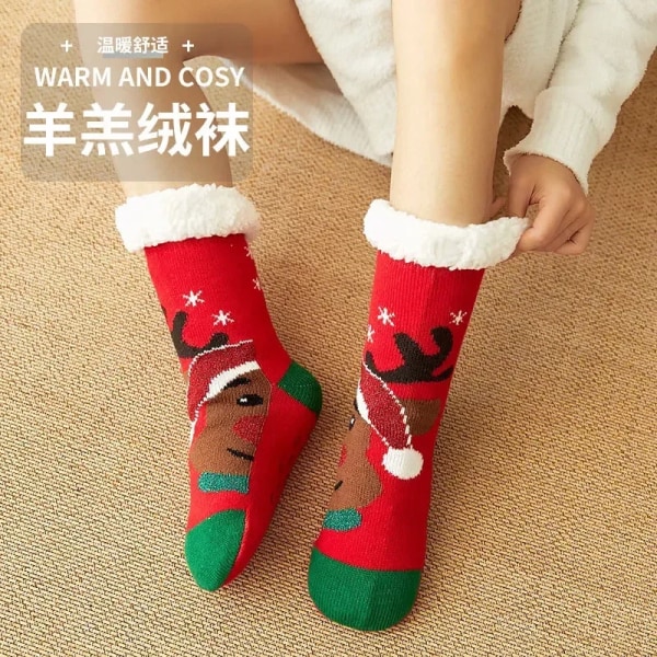 Home Slippers Women Winter Floor Shoes Christmas Elk Indoor Socks Shoes Warm Fur Slides Lady Plush Slippers Anti Slip Dispensing