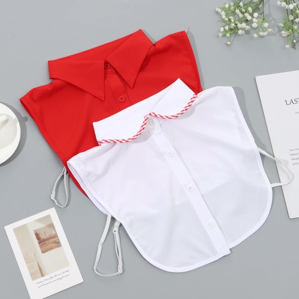 Women Front Tie White Embroidery Fake Collar Classic Stand Beads Detachable Collar Fake Vintage Printing Lace Half Shirt