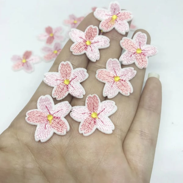 MAXSIN FUN 10 PC Small Pink Cherry Flower Patches Clothing Embroidery Sticker Iron On Kids Dress Bags Applique DIY Decoration