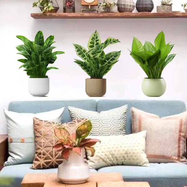 3PCS Potted Plant Illustration Decoration Sticker Wall Decals Self-Adhesive Living Room Wall Sticker Plant Flowers Wall Sticker