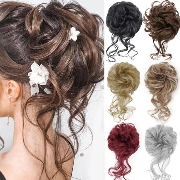 Messy Bun Hair Piece Curly Scrunchie Chignon With Rubber Band Updo Synthetic US