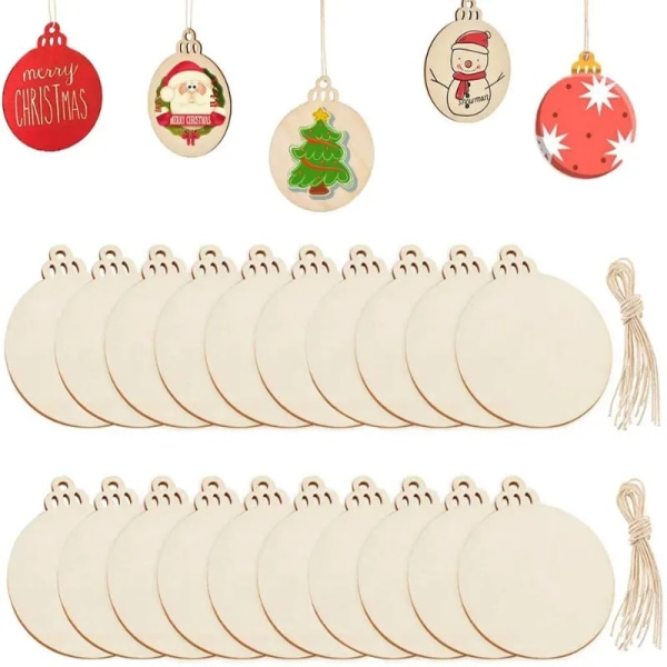 20/50Pcs Unfinished Wood Slices Wooden DIY Christmas Tree Pendant Ornaments Wood Circles Crafts Round Wooden Discs Hanging Decor