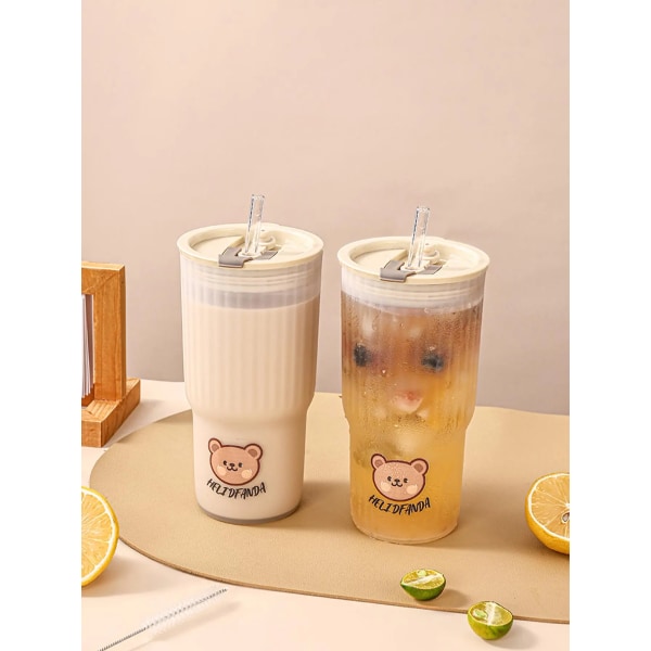 WORTHBUY Portable Coffee Cup With Straw And Lid Cute Sport Water Mug For Children Large Capacity Plastic Tumbler Outdoor Travel