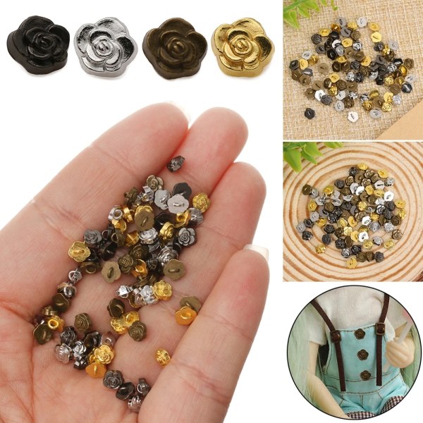20Pcs 5mm Mini Buttons Rose Flower Pattern Metal Buckles DIY Doll Clothes Clothing Sewing Buckle Dollhoues Miniature Decoration