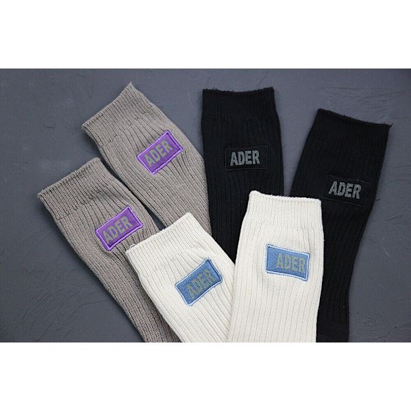 NEW 23 Fall Winter Cropped Embroidery Crew Cotton ADER Mid Calf Socks