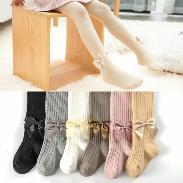 1 Pair Women Cute Bowknot Tights Knitted Ribbed Baby Girl Stockings Soft Breatha