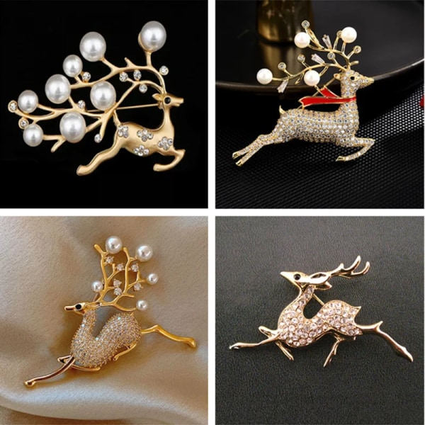 Hot Selling Fashion Woman Crystal Brooch Cute Running Deer Brooches Pins Denim Collar Badge Pins Button Dress Coat Accessories