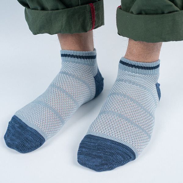 5 Pairs Men's Color Contrast Hollow Thick Needle Breathable Stripe Mesh Socks