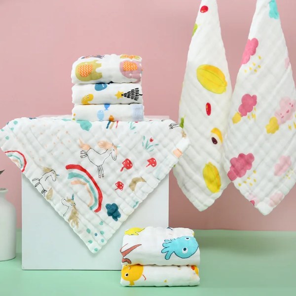 3Pcs Baby Towel Face Washcloth Muslin Squares Cotton Hand Wipe Six Layers Gauze for Bathing Feeding Kids Handkerchief 25x25cm