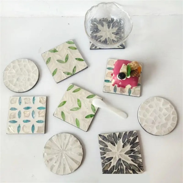 Handmade Colourful Shell Coasters Creative Natural Mother-of-pearl Insulating Mat Light Luxury Wooden Decorative Bowl Mat