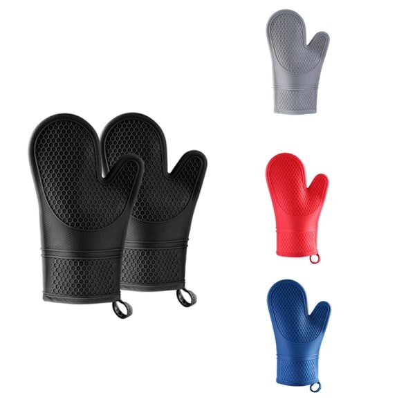 Silicone Oven Mitts - Jet Black Oven Mitts Heat Resistant Soft Lining Silicone Oven Gloves - Oven Mits Set
