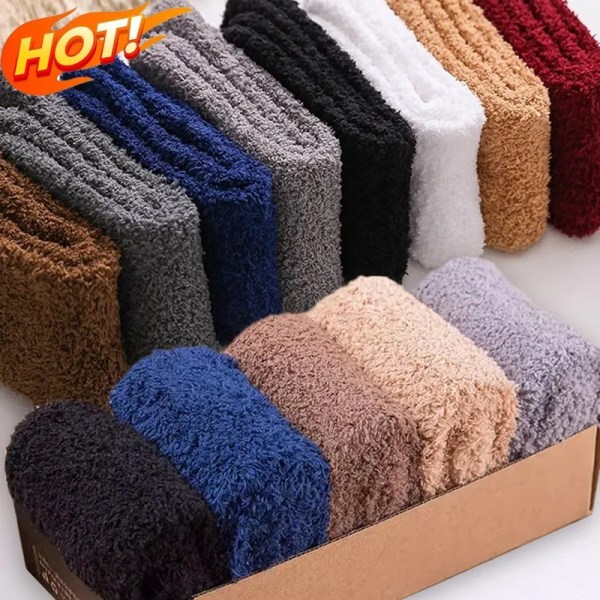 Autumn Winter Men's Plush Socks Solid Color Super Soft Fluffy Floor Terry Towel Socks Warm Home Indoor Coral Velvet Sleep Socks