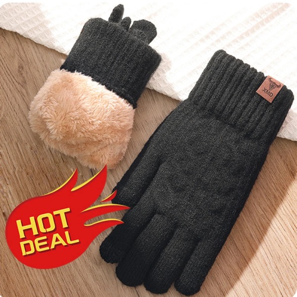 Men Knitted Thick Thermal Full Finger Gloves Women Men Winter Outdoor Warm Wool Driving Fingerless Gloves Touchscreen Mittens