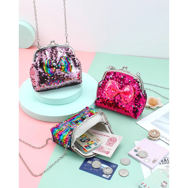 New Coin Bag Children Cute Diagonal Bag Card Storage Sequin Shoulder Bag Bow Purse for Girl