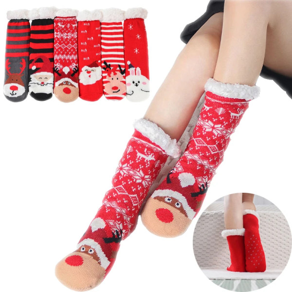 Winter Floor Socks Christmas Velvet and Thick Indoor Sleeping Socks Coral Velvet Midtube Women's Socks Sandals Socks Non-slip
