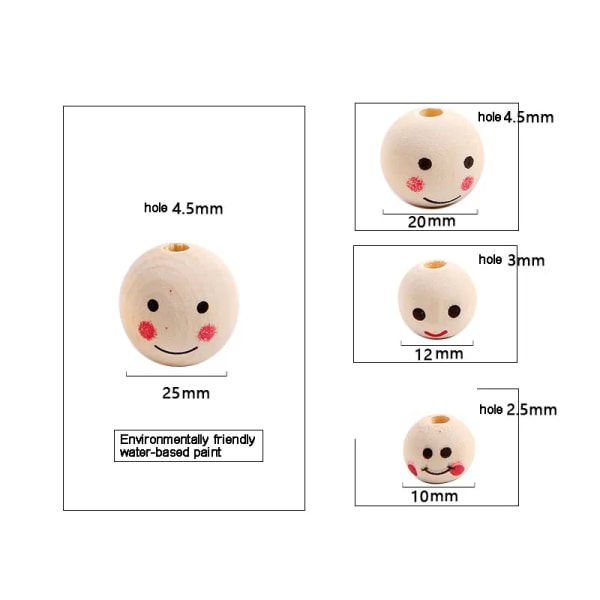 20pcs Natural Smile Face Ball Wood Beads Wooden Doll Loose Beads for DIY Craft Jewelry Bracelet Necklace Making Spacer Beads