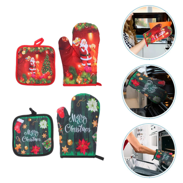 Heat Insulated Gloves Cooking Mittens Oven Mitts Kitchen Heat-resistant Baking Pot Holder Hot