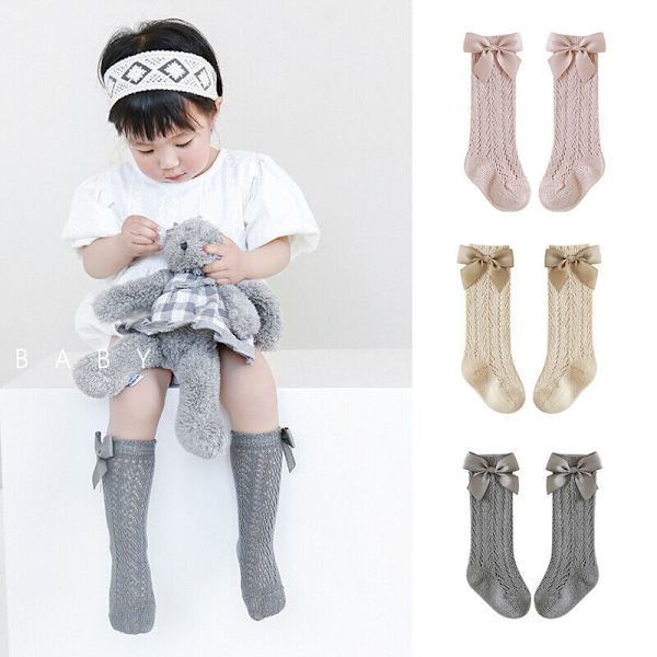 2 Pairs Hollow Bow Girls Solid Color Cute Frilly Mesh Sock Breathable Stocking