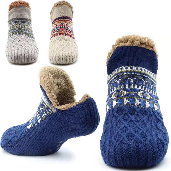 Winter Indoor Home Slippers Socks Men's Floor Socks Knitted Adult Plus Fleece Carpet Sock Home Bedroom Sleeping Sock Non-slip