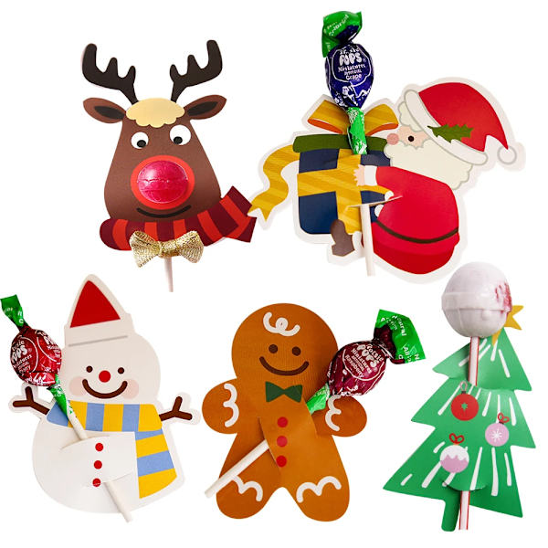 30PCS Christmas Lollipop Card Cartoon Snowman Tree Santa Deer Lollipop Cards for Xmas DIY Party Decorations Kids Gift Supplies