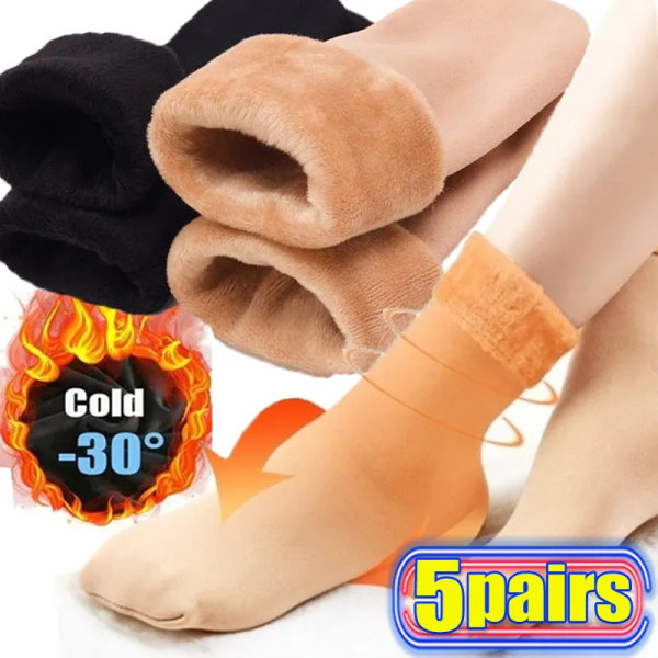 Winter Warm Solid Women Socks Thicken Thermal Socks Wool Cashmere Black Skin Seamless Snow Sock Velvet Unisex Socks