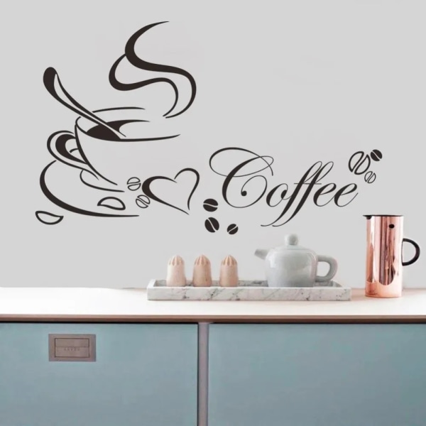 HOT Coffee cup with heart vinyl quote Restaurant Kitchen removable wall Stickers DIY home decor wall art MURAL