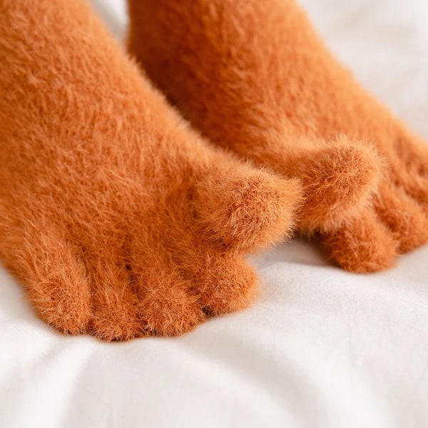 Winter Socks with Toes Soft Fluffy Coral Fleece Warm Toe Sock Women Mid-tube Five Fingers Cozy Thick Thermal Socks Female Gifts