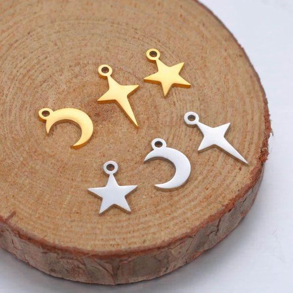 DOOYIO 5pcs Stainless Steel Star Moon Charms Pendant For DIY Earrings Necklace Bracelet Crafts DIY Jewelry Making Accessories